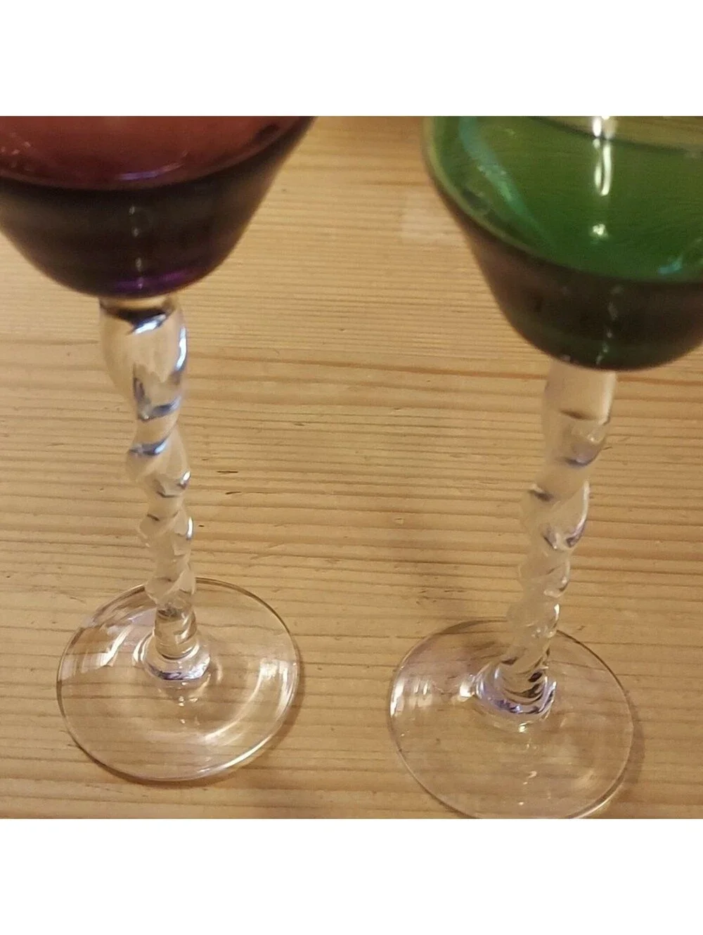 Vintage liqueur cocktail glasses set of 2 twisted stem purple green ombre color